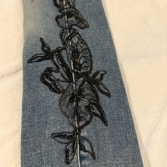 White House Black Market Denim - White House Black Market Women's Black Beaded Blue Skinny Straight Leg Jeans